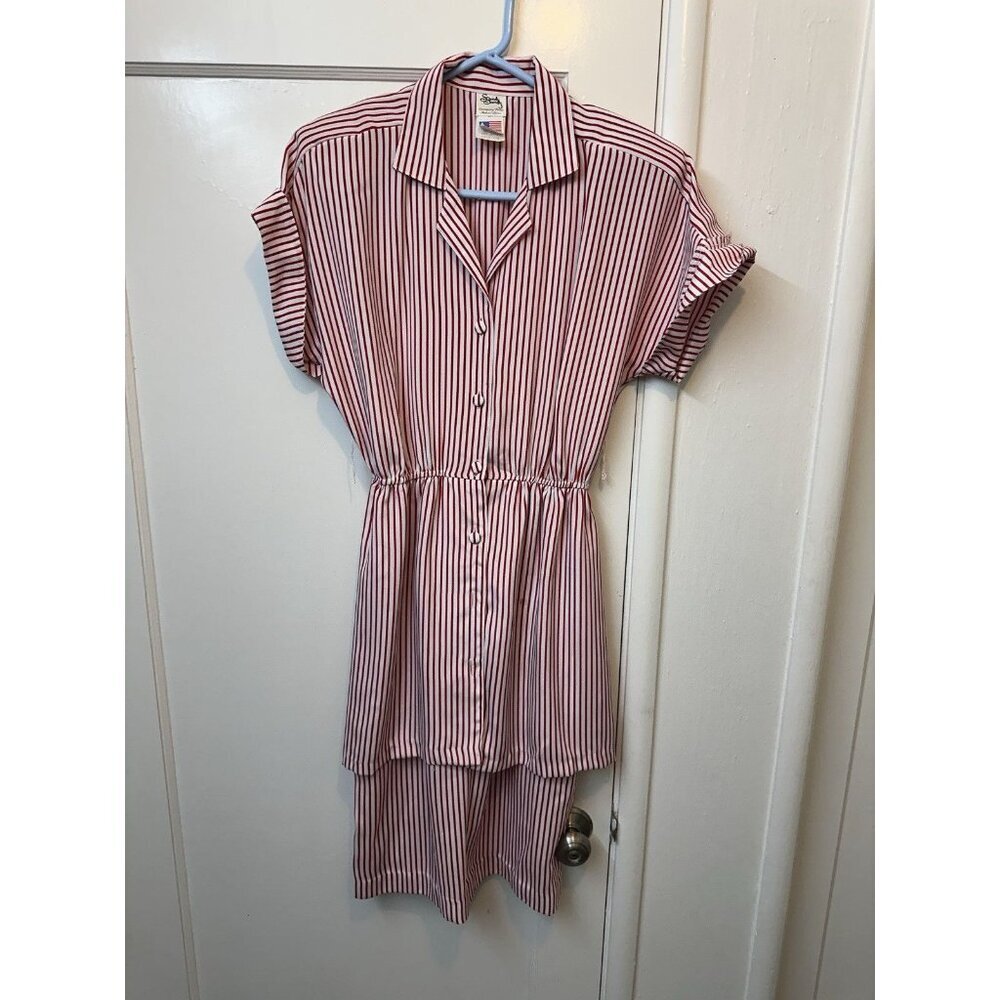 Vintage 90's Sandy Sandy Red White Striped button front dress 7/8 Made In USA